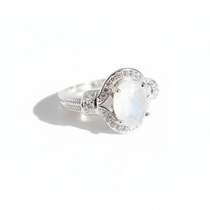 925 Sterling Silver Women Mother of Pearl Ring Halo Statement Engagement Wedding